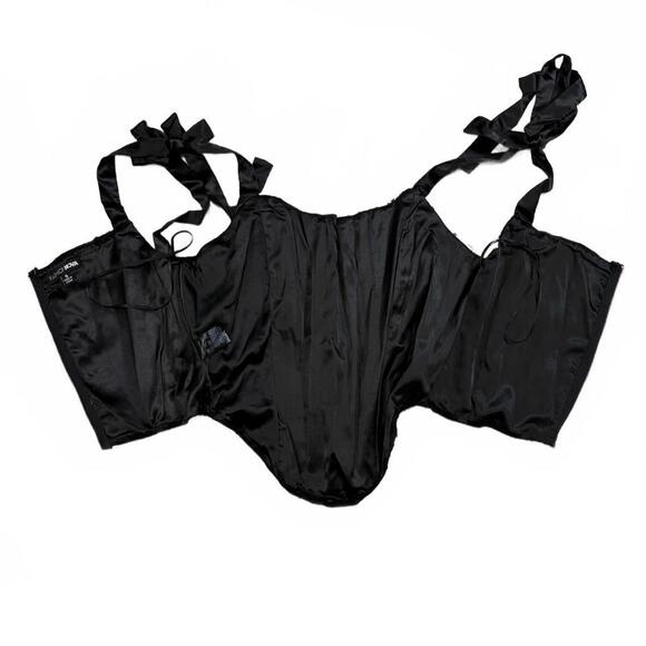 Bustier Corset Cream Black Flowers Back Zip Top Ties Women’s Small - Picture 2 of 7